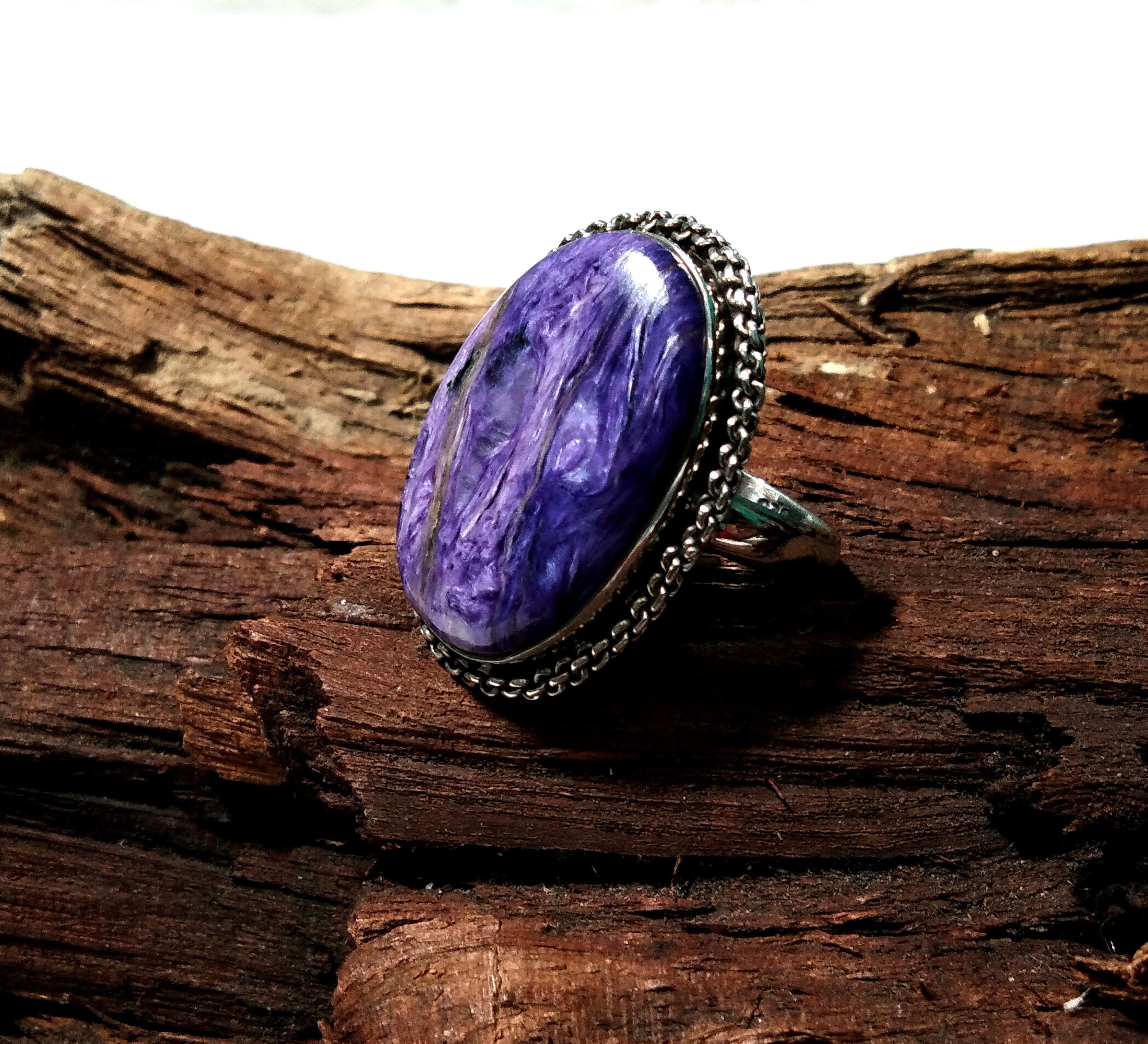 Natural Charoite Gemstone Ring, 925 Starling Silver Ring, Amazing Design Purple Color Charoite Stone Ring, Handmade Ring, For Girls & Women.